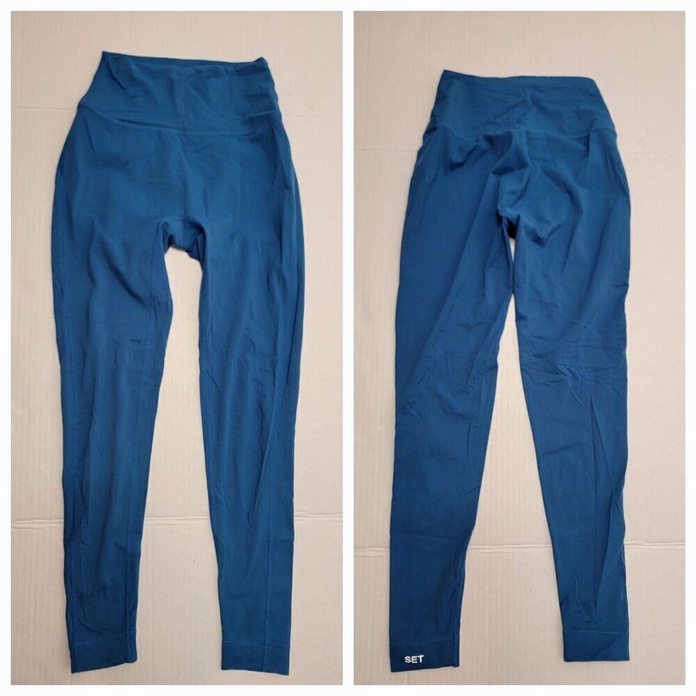 Set Active Womens High rise Seamless Athletic Leggings Blue Size Medium